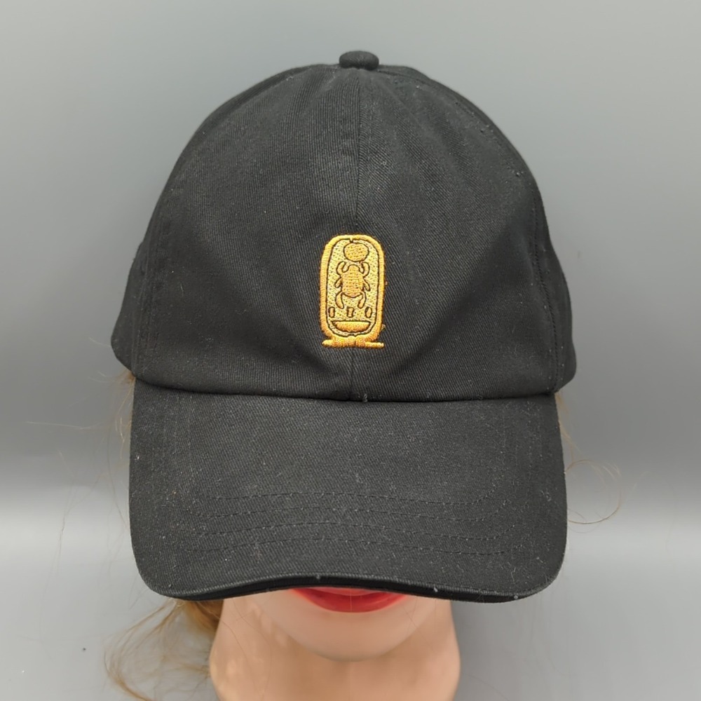 Vintage Egyptian Cartouche Hat King Tut Hieroglyphic Embroidered Black Cap OSFA